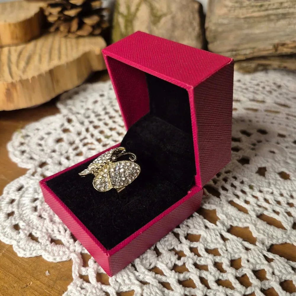 Fairy Gather Rings ππ§ββοΈ Clear Rhinestones Butterfly Gold Tone Adjustable Ring - Picture 5 of 11